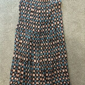 LOFT Blue and Pink Patterned Midi Skirt